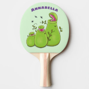 Funny green carnivorous pitcher plants cartoon ping pong paddle