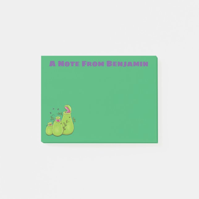 Funny green carnivorous pitcher plants cartoon post-it notes (Front)