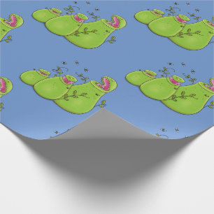 Funny green carnivorous pitcher plants cartoon wrapping paper