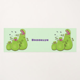 Funny green carnivorous pitcher plants cartoon yoga mat