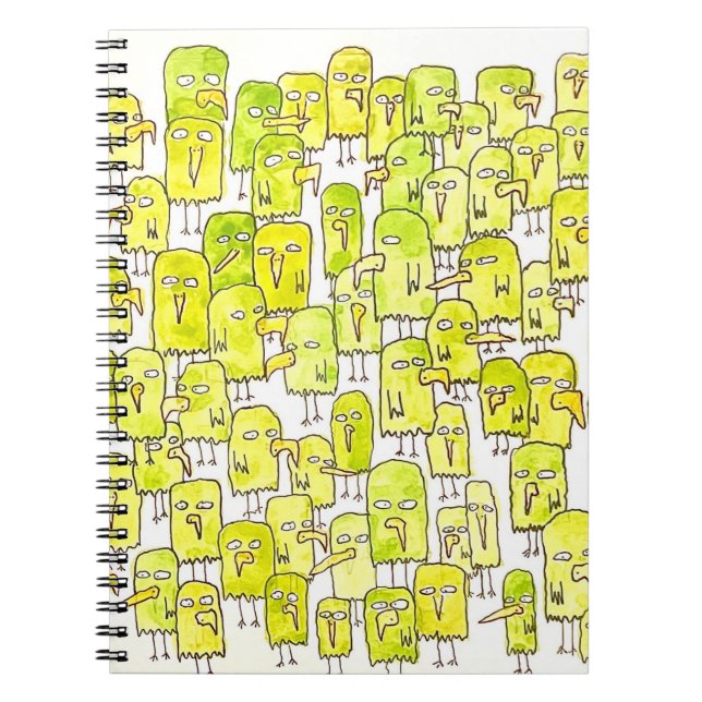 Funny Green Cartoon Birds  Notebook (Front)