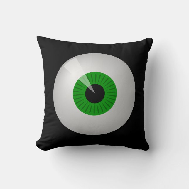 Funny Green Cartoon Monster Eye Eyball Pillow (Front)