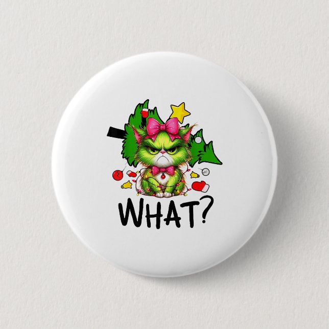 Funny Green Cat Christmas Tree Merry Xmas Humor Ca 6 Cm Round Badge (Front)