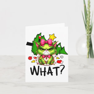 Funny Green Cat Christmas Tree Merry Xmas Humor Ca Card