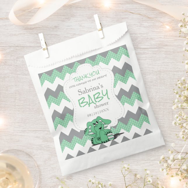 Funny Green Chevron Silly Cute Baby Elephant  Favour Bags (Clipped)