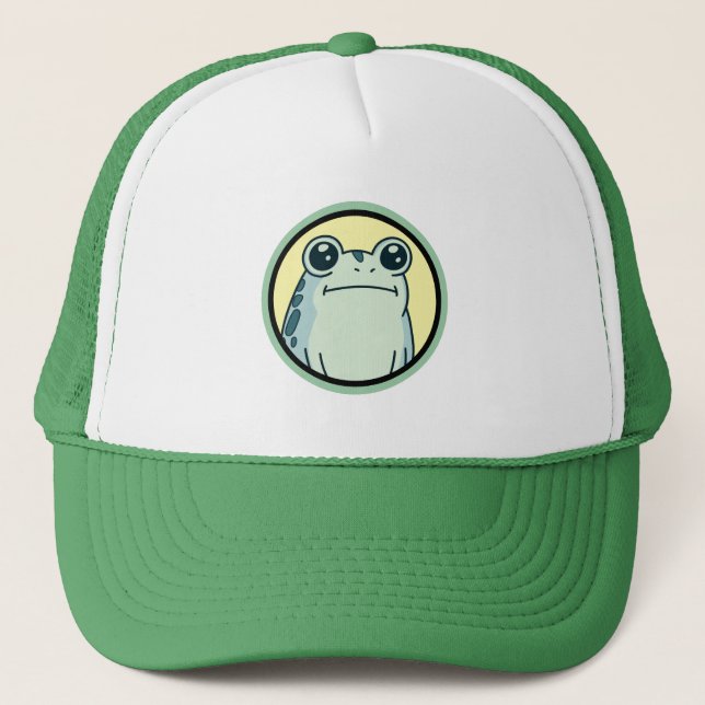 Funny Green Deadpan Frog Toad  Trucker Hat (Front)