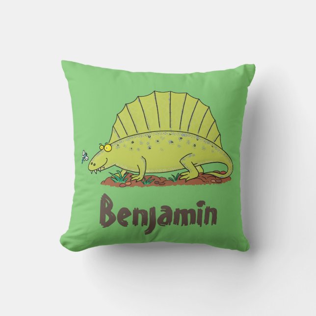Funny green dimetrodon cartoon dinosaur cushion (Front)