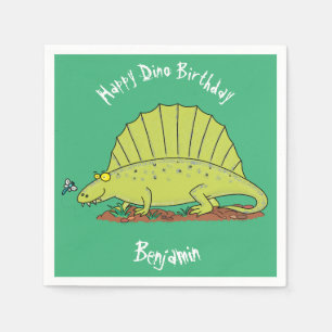 Funny green dimetrodon cartoon dinosaur napkin