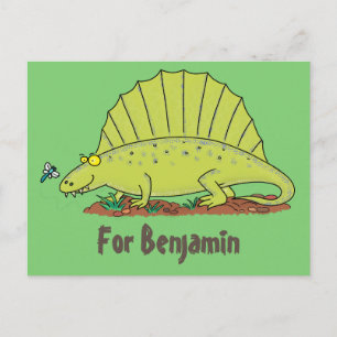 Funny green dimetrodon cartoon dinosaur postcard