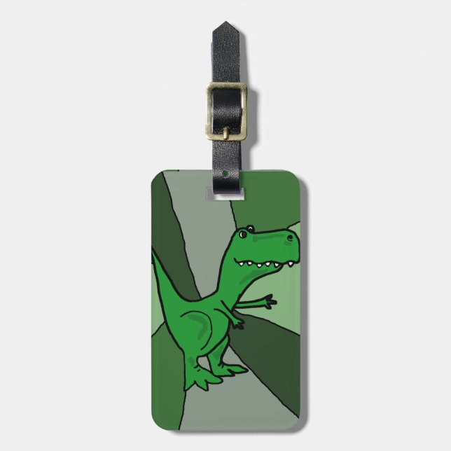 Funny Green Dinosaur Art Luggage Tag (Front Vertical)