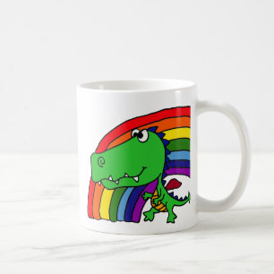 Funny Green Dragon and Rainbow Cartoon Coffee Mug