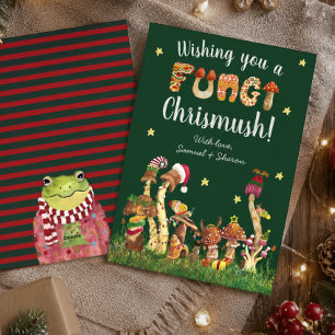 Funny Green Festive Mushroom Fungi Christmas Pun Holiday Card