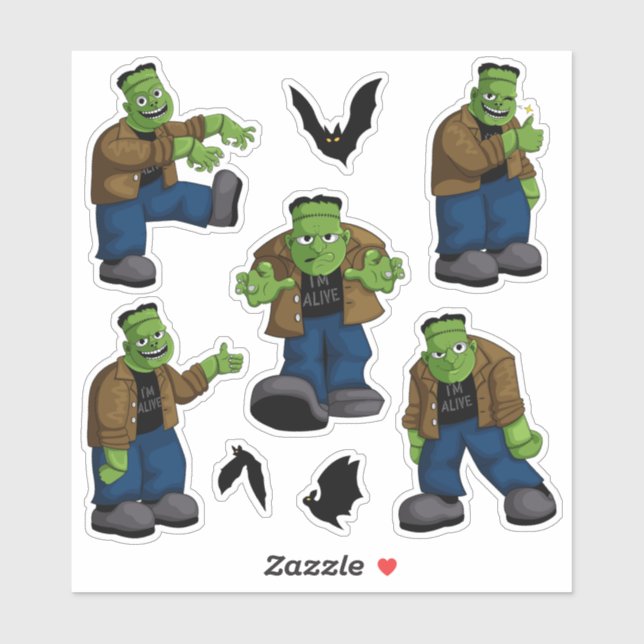 Funny Green Frankenstein Monster Cartoon & Bats (Sheet)