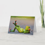 Funny Green Frog Birthday Card<br><div class="desc">A funny green frog with bright orange eyes lies on his back on the front of this birthday card. The light grey text above him says "Contemplating your birthday... " The inside says "... and wondering just how many candles we can get on that cake, anyway." Below, in smaller print...</div>