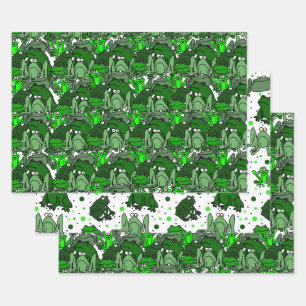 Funny Green Frog Cartoon Gift Wrap Set