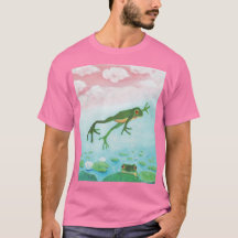 Funny Green Frog Jumps Into The Pond Illustration