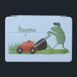 Funny green frog mowing lawn cartoon iPad mini cover<br><div class="desc">A funny green frog mowing the lawn in silly cartoon style.</div>
