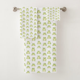 Funny green frog pattern boys name  bath towel set