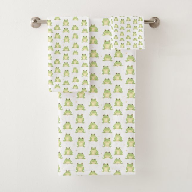 Funny green frog pattern boys name  bath towel set (Insitu)