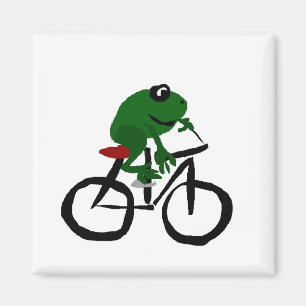 Funny Green Frog Riding a Bicycle Magnet