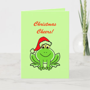 Funny Green Frog Santa Claus Hat Christmas Cheers Holiday Card