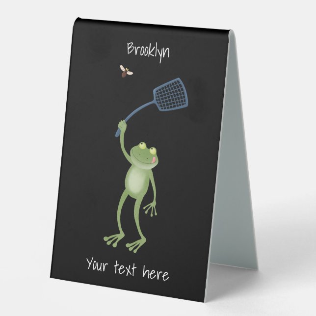 Funny green frog swatting fly cartoon (Front)