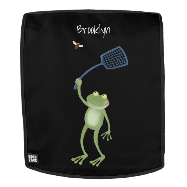 Funny green frog swatting fly cartoon backpack (Removable Face)