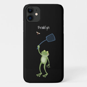 Funny green frog swatting fly cartoon iPhone 11 case