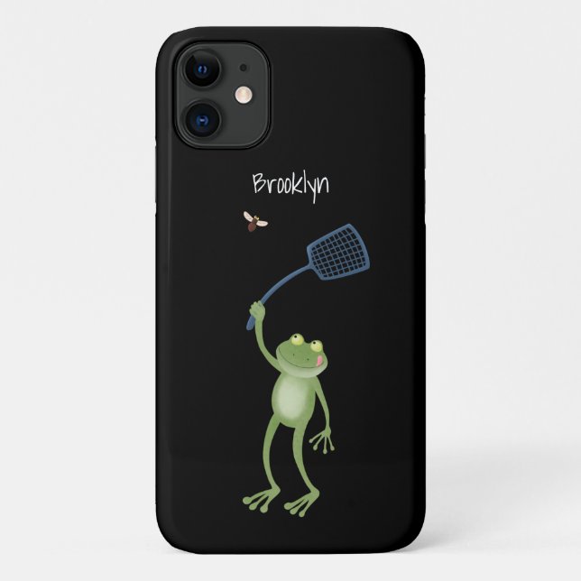 Funny green frog swatting fly cartoon  Case-Mate iPhone case (Back)