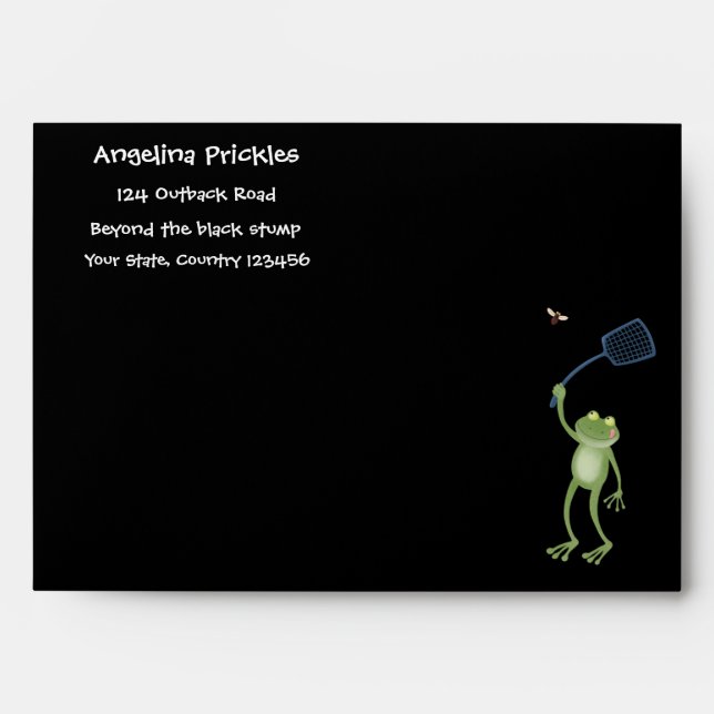 Funny green frog swatting fly cartoon  envelope (Front)