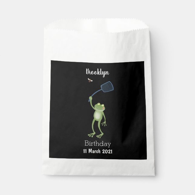 Funny green frog swatting fly cartoon  favour bags (Front)