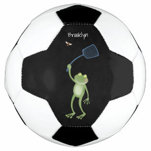 Funny green frog swatting fly cartoon football