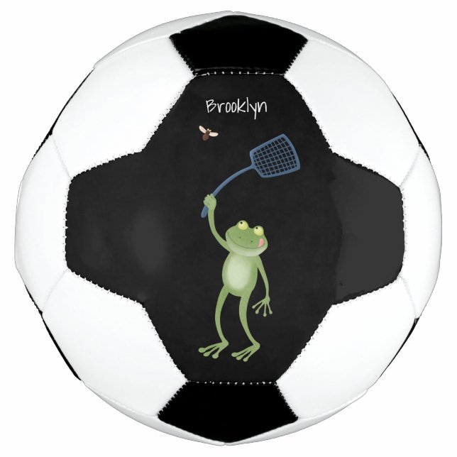 Funny green frog swatting fly cartoon football (Front)