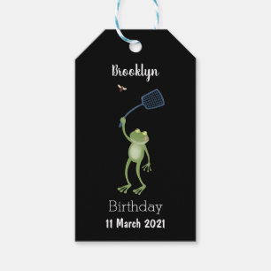 Funny green frog swatting fly cartoon gift tags