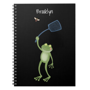 Funny green frog swatting fly cartoon notebook
