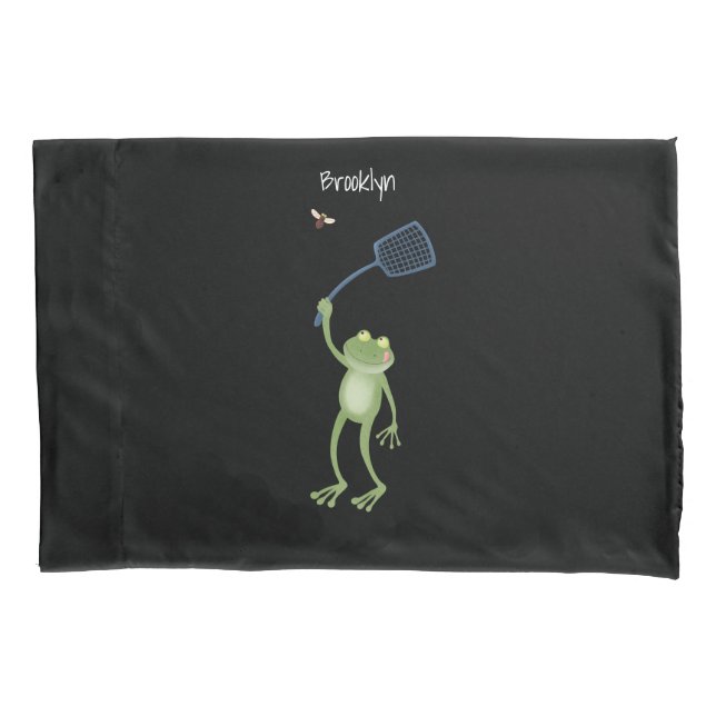 Funny green frog swatting fly cartoon  pillowcase (Front)