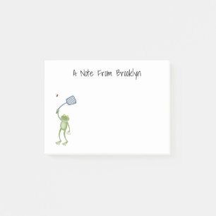 Funny green frog swatting fly cartoon post-it notes