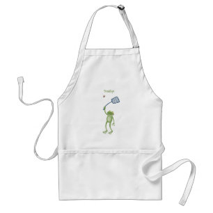 Funny green frog swatting fly cartoon standard apron