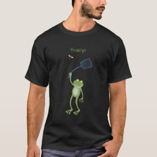 Funny green frog swatting fly cartoon  T-Shirt