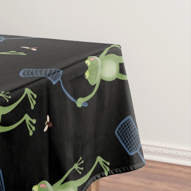 Funny green frog swatting fly cartoon  tablecloth (In Situ)