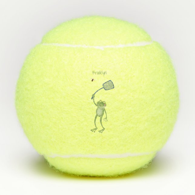 Funny green frog swatting fly cartoon  tennis balls (Front)