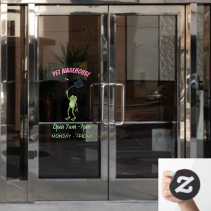 Funny green frog swatting fly cartoon  window cling