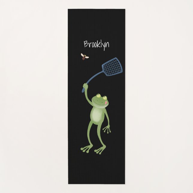 Funny green frog swatting fly cartoon  yoga mat (Front)