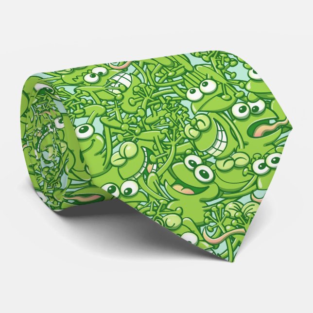 Funny green frogs entangled in a messy pattern tie (Rolled)