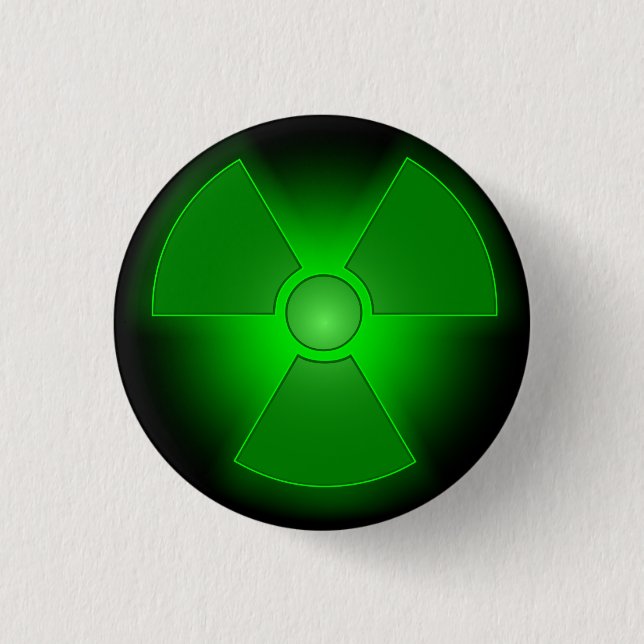 Funny green glowing radioactivity symbol 3 cm round badge (Front)