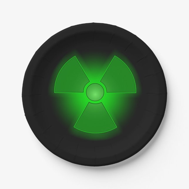 Funny green glowing radioactivity symbol paper plate (Front)