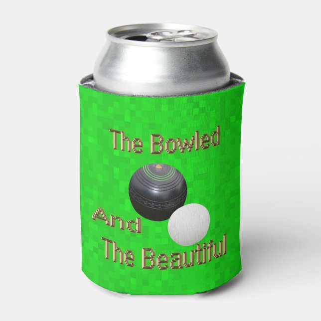 Funny Green Golden Lawn Bowls Bowled Design, Can Cooler (Can Front)