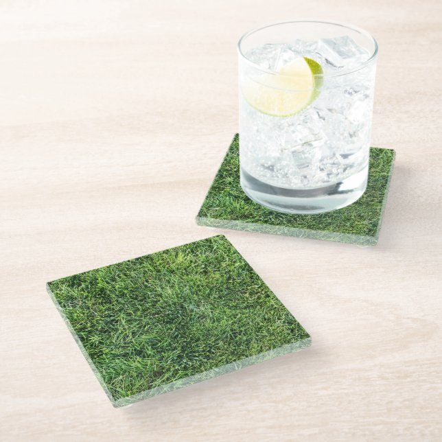 Funny green grass real photo texture pattern fun glass coaster (Angled)