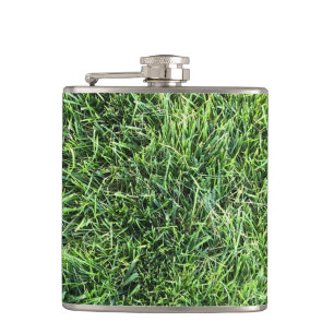 Funny green grass real photo texture pattern fun hip flask