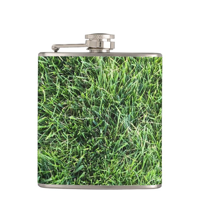 Funny green grass real photo texture pattern fun hip flask (Front)